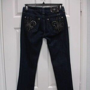 MISS ME Denim Women's Bling Fleur Rhinestones Low Rise Straight Jeans Size 29